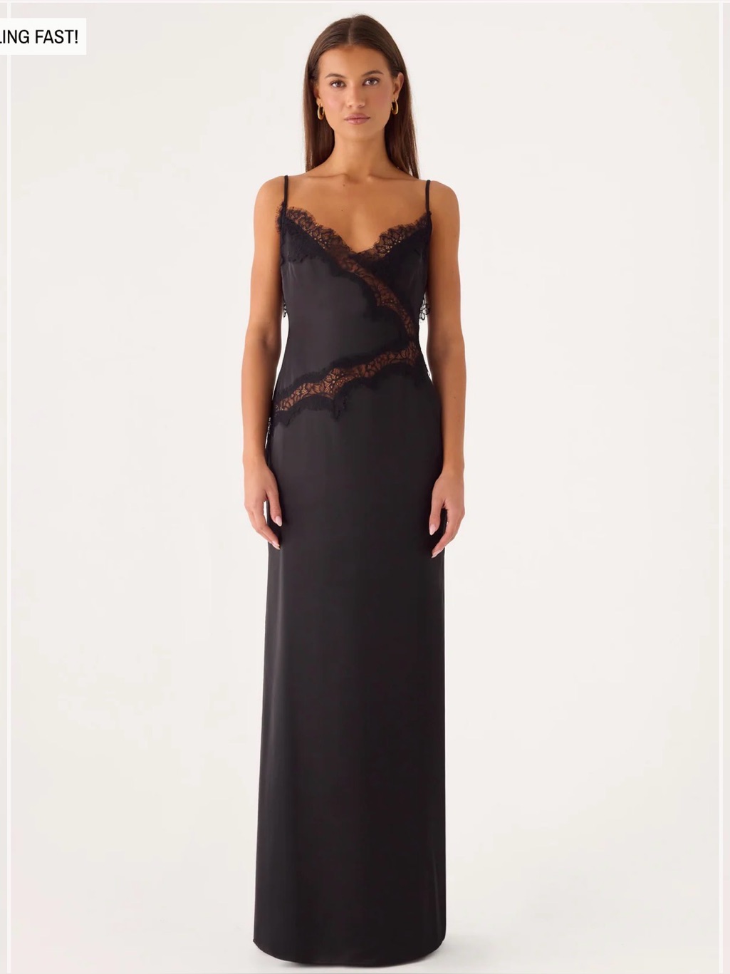 Peppermayo Black Lace-Trim Satin Slip Dress